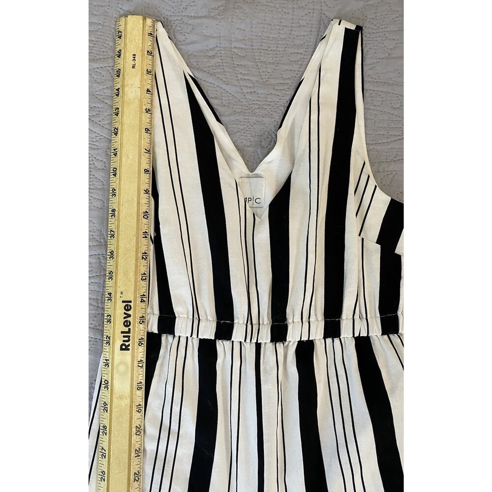 Pink Mink MPC Sz M Black Wht Stripe V Lined Elastic Waist Wide Leg Crp Jumper - Picture 8 of 12